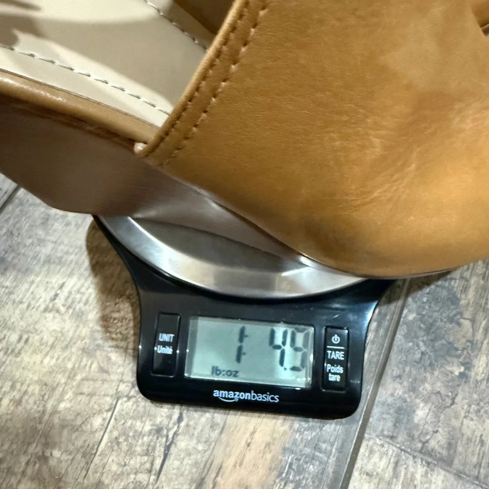 Johnston & Murphy Womens Tan Leather Peep Toe Wedge‎ Sandals 8M Made in Brazil